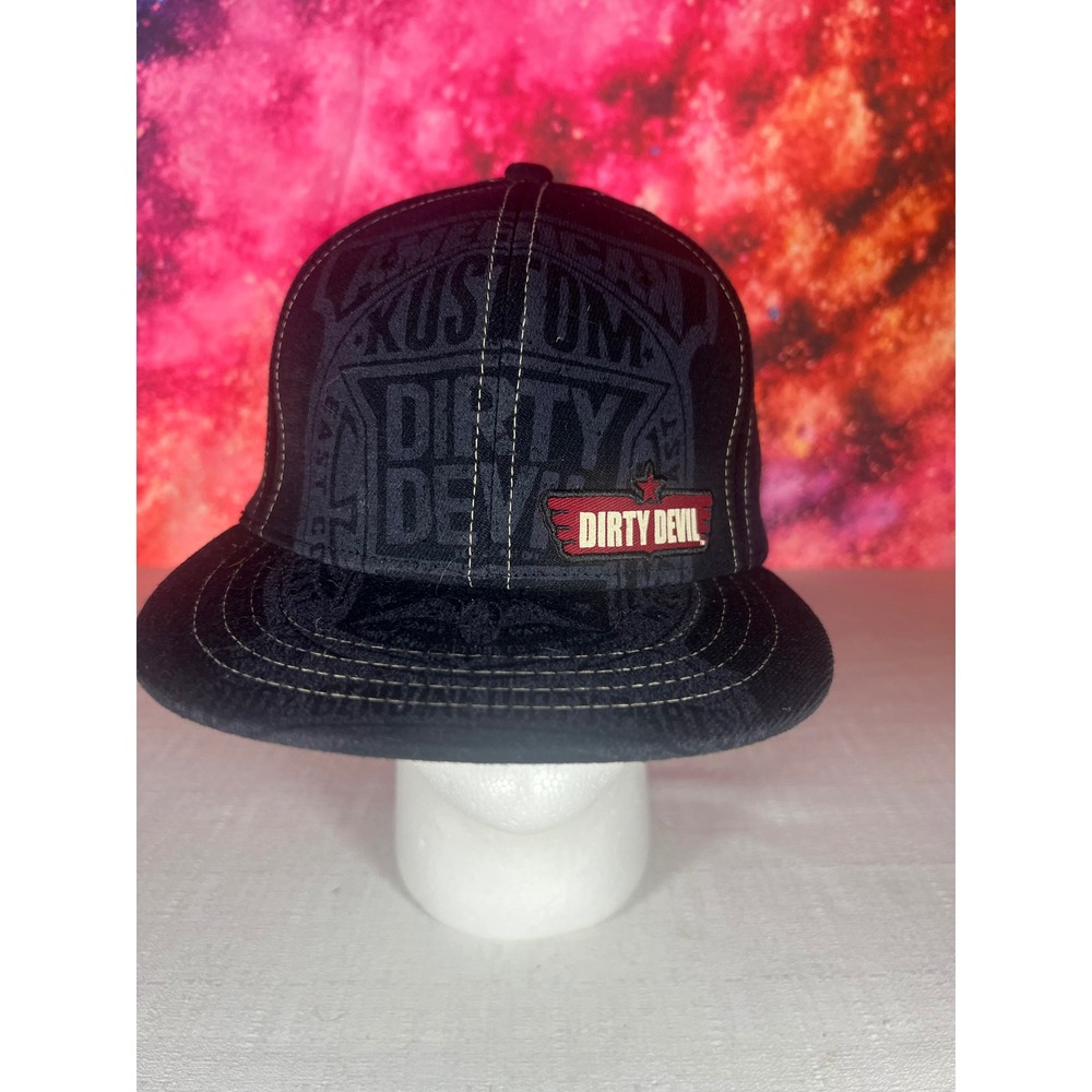Dirty Devil Full Kustom Apparel Hat Black Graphic Print Baseball Cap L/XL